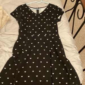 Maison Jules black white heart pattern dress short sleeve size Medium